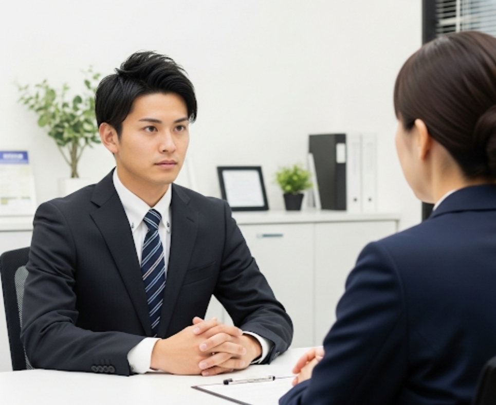 タクシー会社の面接を受けている若い応募者