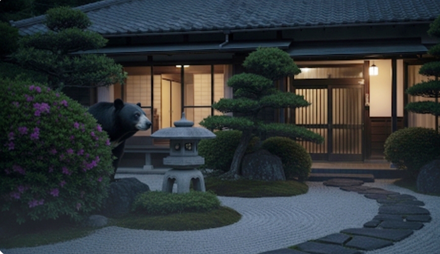 民家の庭先に侵入した熊