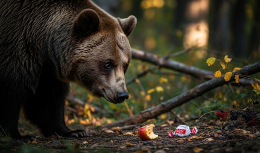 ポイ捨てを漁る熊