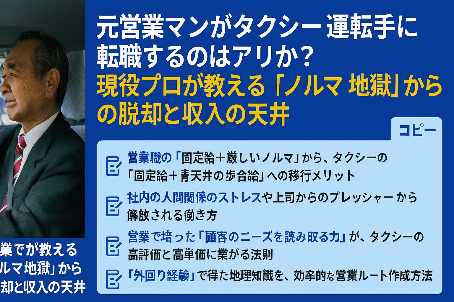営業職からタクシー運転者への転職について。