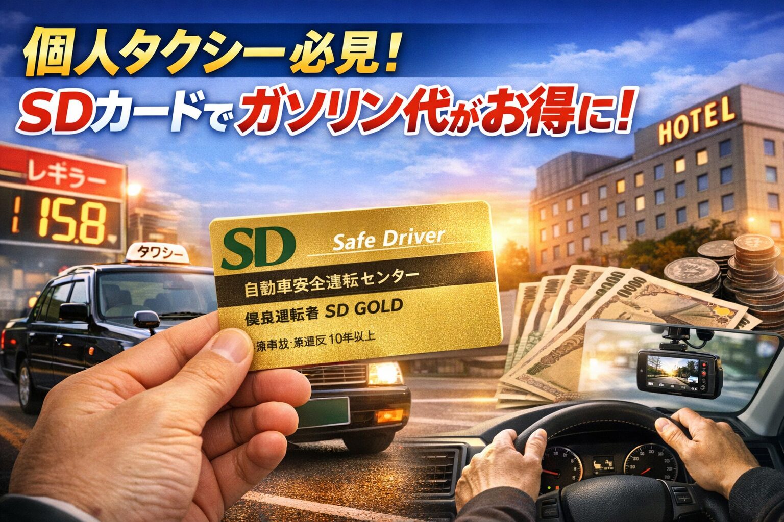 無事故無違反10年以上継続を示す個人タクシードライバーの証明書のイラスト